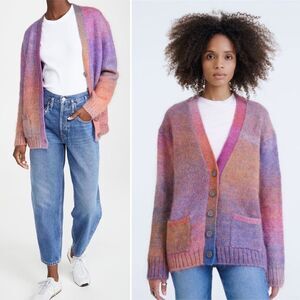 Re/Done 90s Oversized Cardigan Space Dye, Blue/Pink, Retro Sweater, Size xs